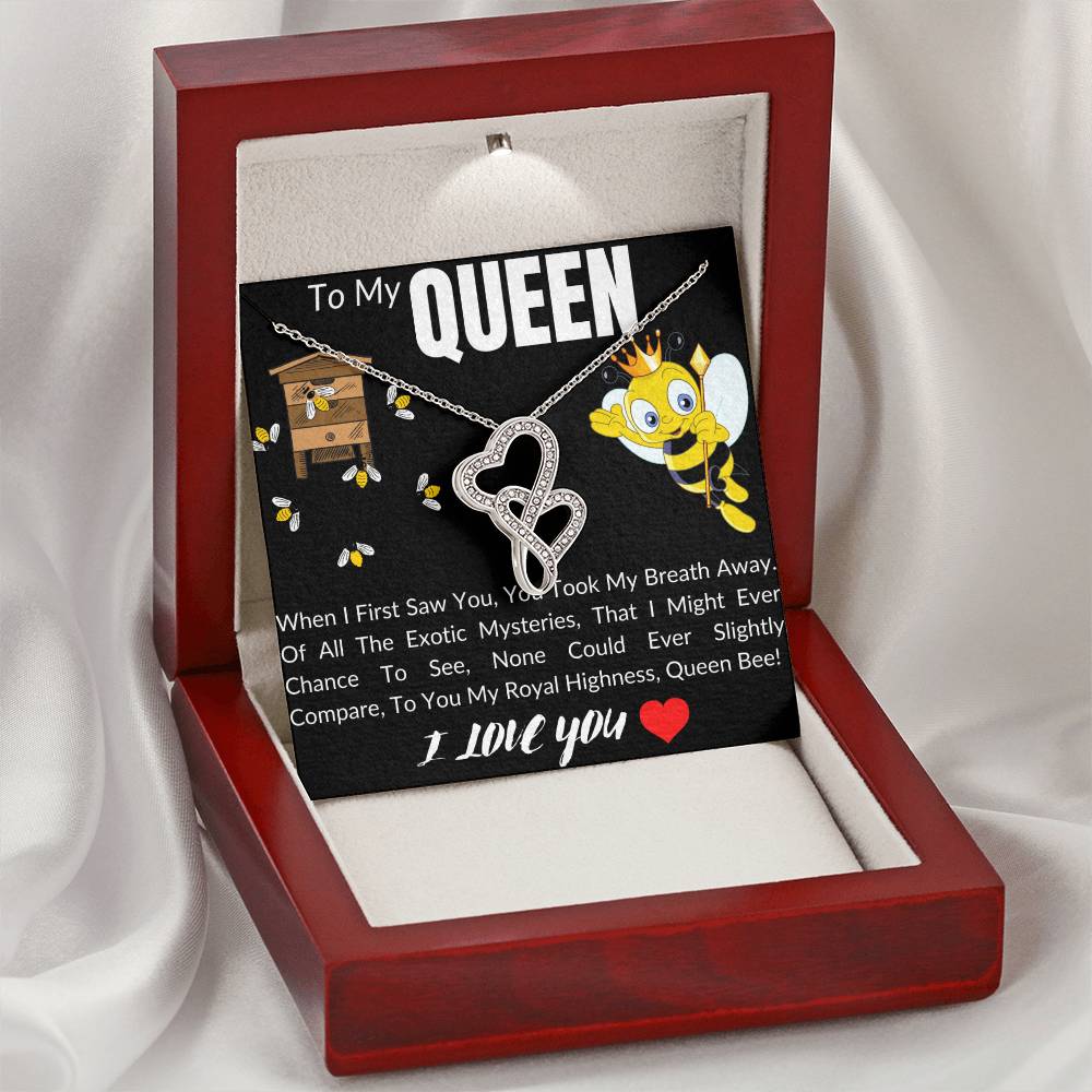 To My Queen - Forever Love Necklace - I Love You - To My Queen Living The Dream Interlocking Heart Necklace - Annivers Double Hearts Necklace