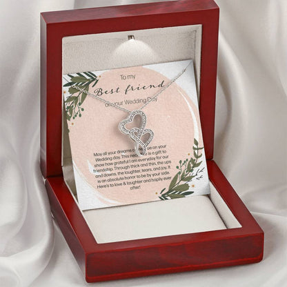 To My Bestfriend On Her Wedding Day - Leaf Double Hearts Necklace