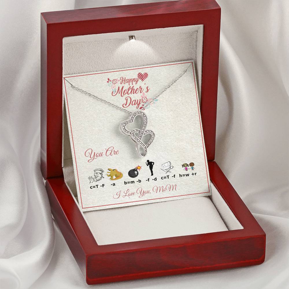 For Mom With Rebus Message Card Double Hearts Necklace