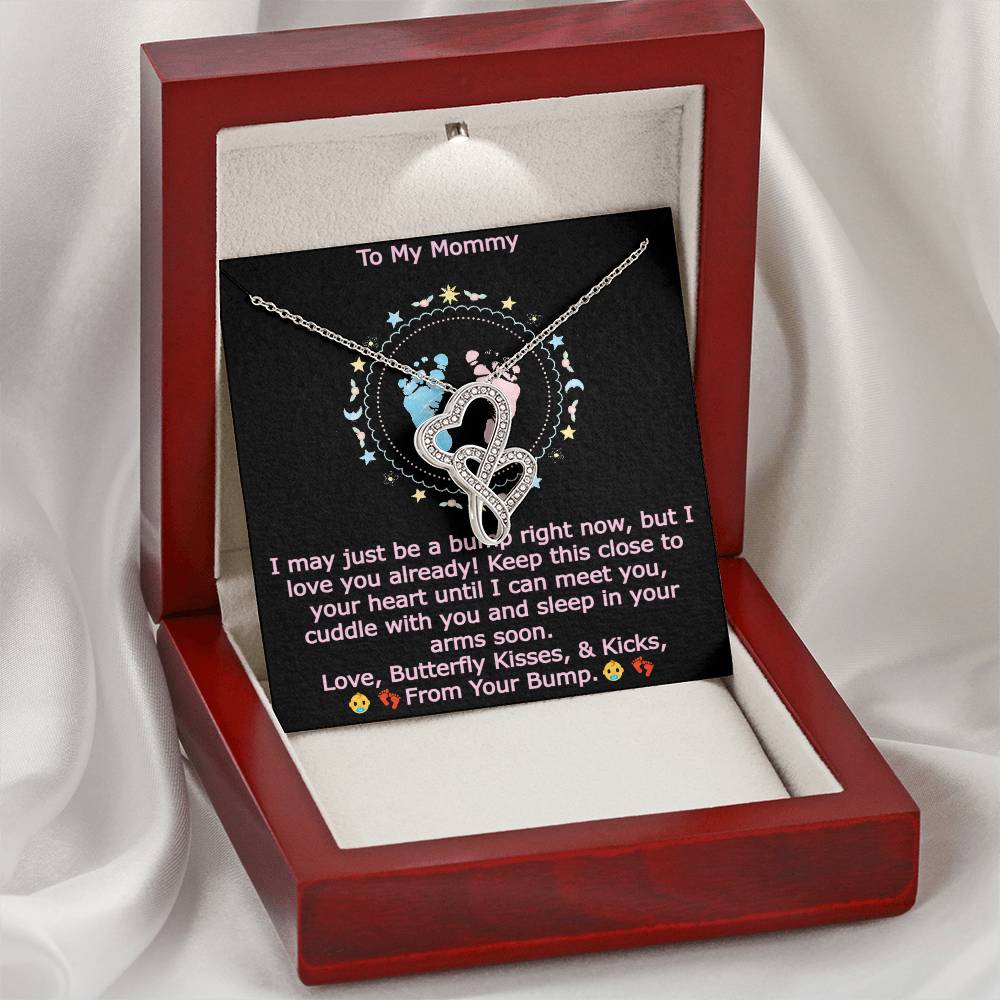 To My Mommy From Your Baby Bump Girl Heartwarming Joined Hearts Gift Necklace Shower Gifft Double Hearts Necklace