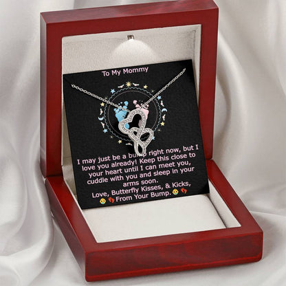 To My Mommy From Your Baby Bump Girl Heartwarming Joined Hearts Gift Necklace Shower Gifft Double Hearts Necklace