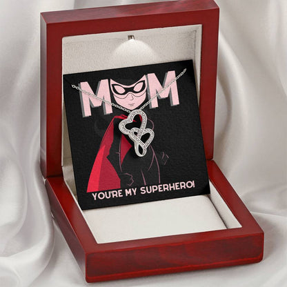 To Mom - My Superhero - Double Heart Necklace Double Hearts Necklace