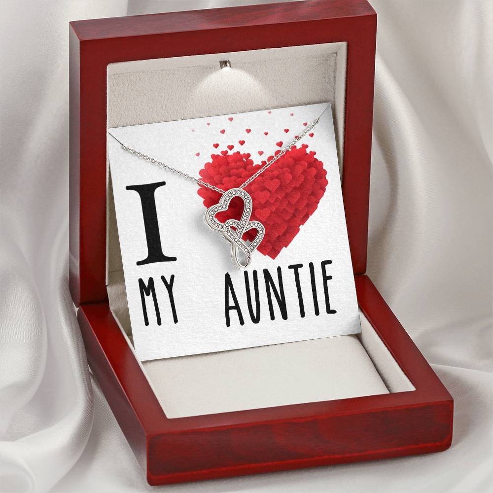 I Love My Auntie Double Hearts Cz Necklace For Valentines Day Or Birthday Gift Double Hearts Necklace