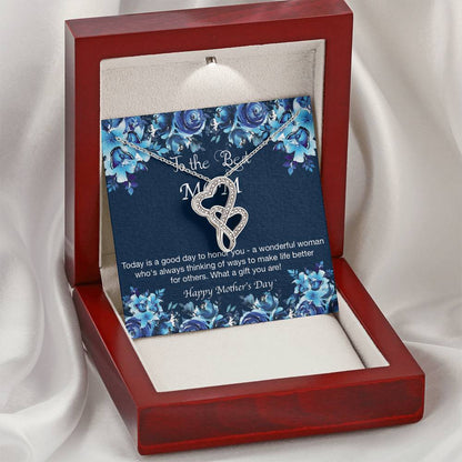 Limited Edition Mother's Double Heart 14K White Gold Pendant With Chain Double Hearts Necklace