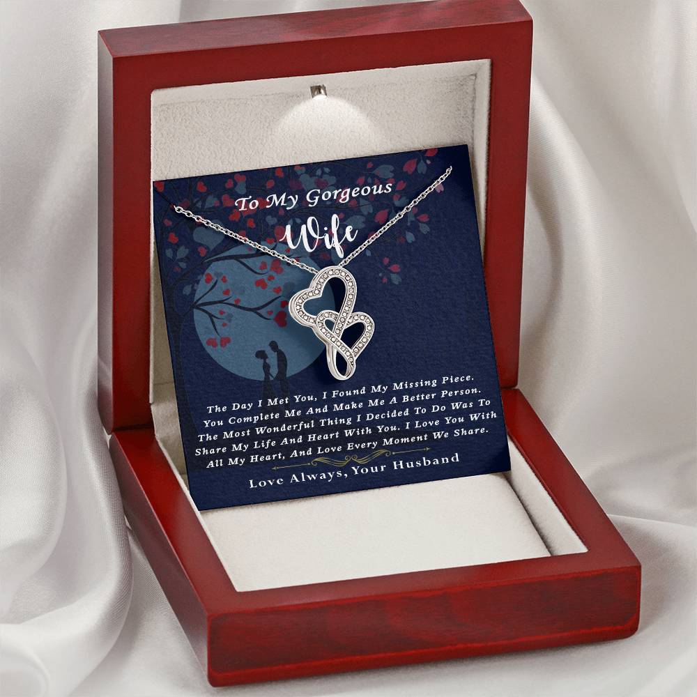To My Gorgeous Wife - Love Always Your Husband - To My Gorgeous Wife From Husband Double Heart Necklace Gift Wedding D Double Hearts Necklace
