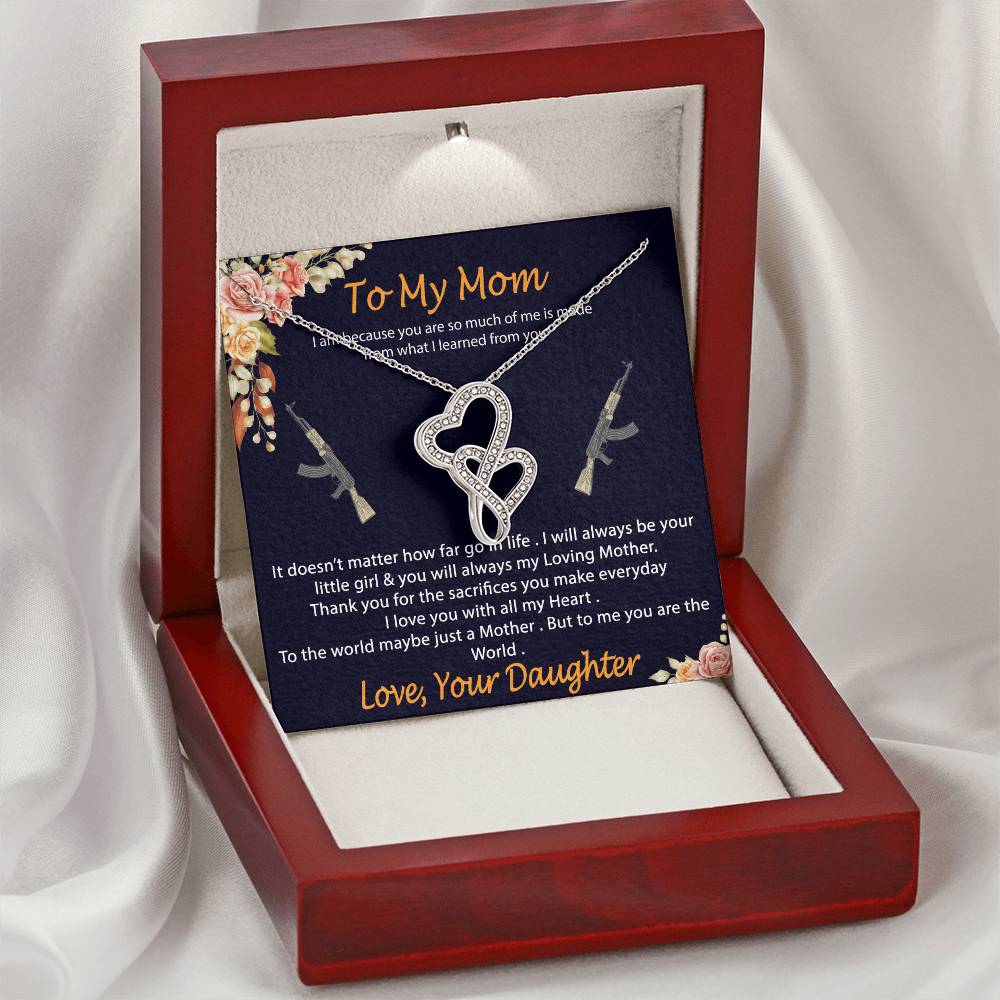 To My Mom- Perfect Gift For Gun Lover Mom Double Hearts Necklace