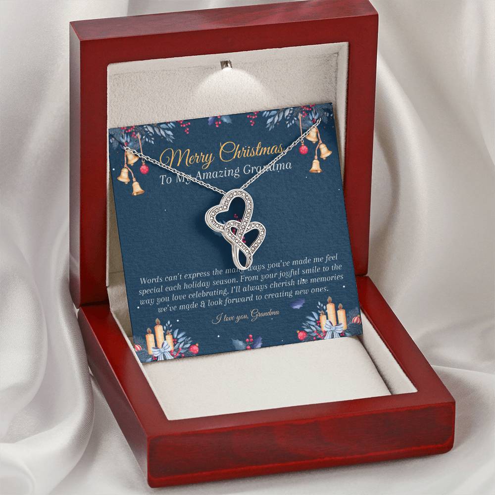 Merry Christmas Gift Grandma Double Hearts Necklace