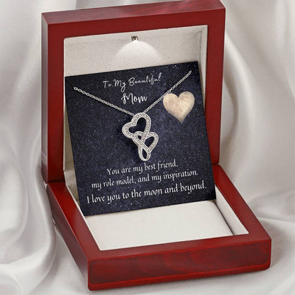 To My Beautiful Mom  Double Hearts Necklace