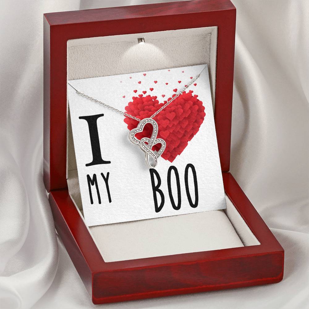 I Love My Boo Girlfriend Loved One Double Hearts Cz Necklace For Valentines Day Or Birthday Gift Double Hearts Necklace