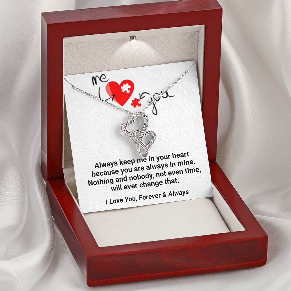 Me & You Forever & Always Double Hearts Engraved Necklace Stunning Sparkling Double Hearts Necklace
