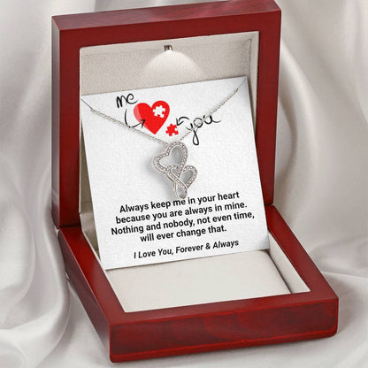 Me & You Forever & Always Double Hearts Engraved Necklace Stunning Sparkling Double Hearts Necklace