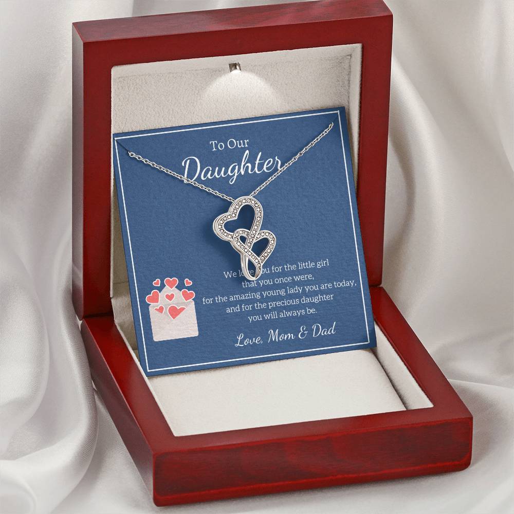 To My Daughter Necklace - Mom To Daughter Double Heart Necklace Gift - Mom And Daughter Always Remember Gift From Mom  9 Double Hearts Necklace