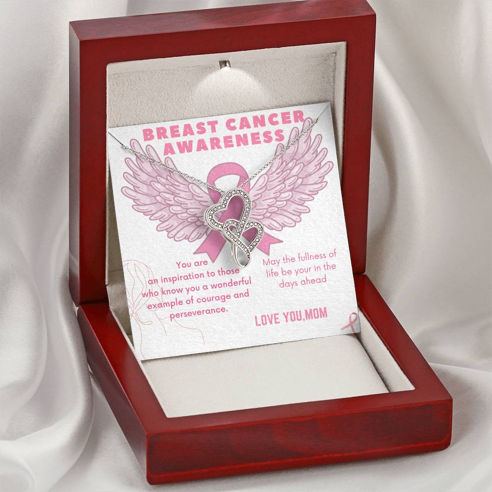 Breast Cancer Awareness -Love Mom Double Hearts Necklace