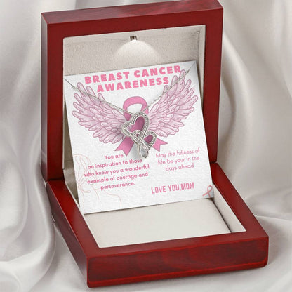 Breast Cancer Awareness -Love Mom Double Hearts Necklace
