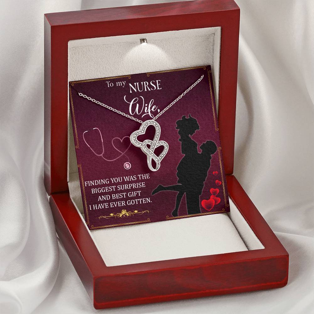 To My Nurse Wife - Finding You Was The Biggest Surprise -  Double Hearts Necklace