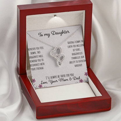 To My Daughter Whenever You Feel Down - Love Your Mom & Dad Double Hearts Necklace