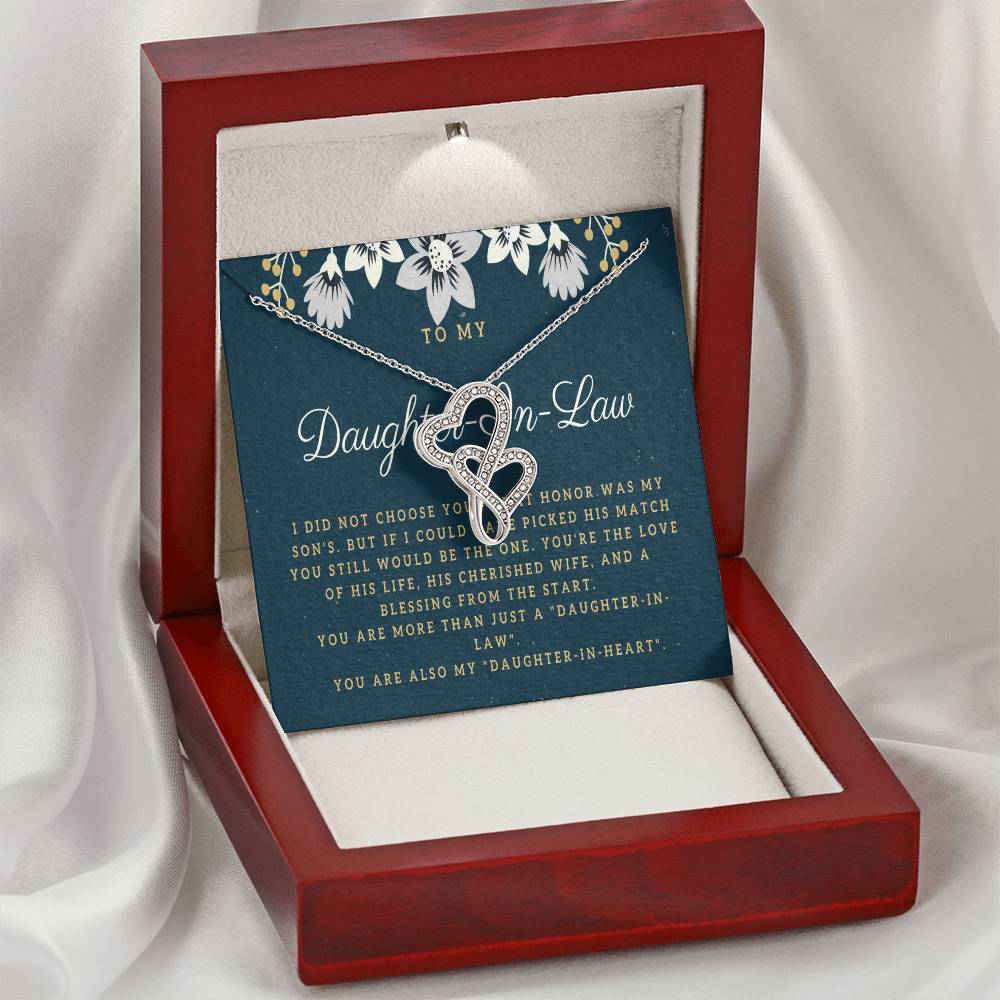 To My Daughter-In-Law Joined Hearts Necklace Gift For Daughter In Law Welcoming Daughter In Law Into Family Daughter I Double Hearts Necklace