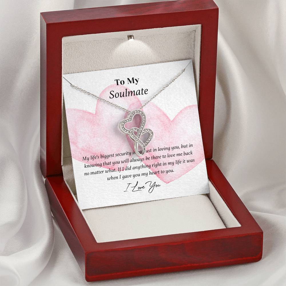 To My Soulmate - I Love You - Double Heart Necklace Double Hearts Necklace