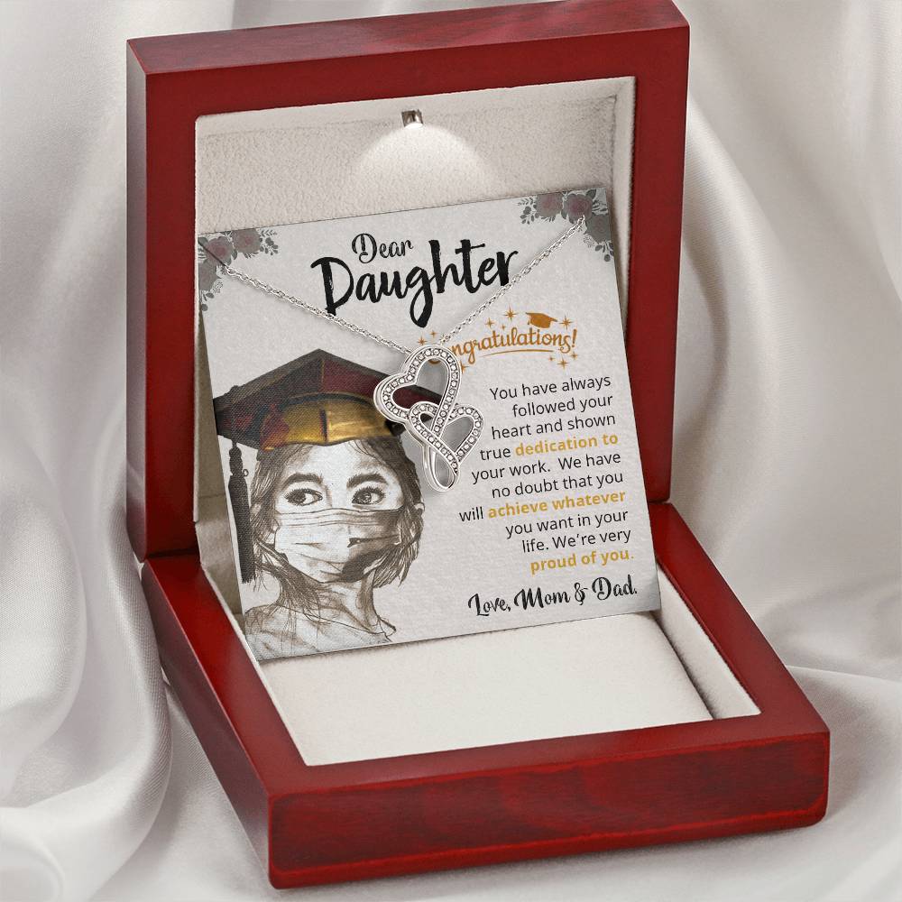 To My Daughter -  - Gift For Daughter Double Hearts Necklace