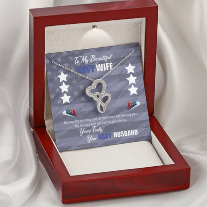 To My Beautiful Navy Wife - My Mission Is To Get Back To You Double Hearts Necklace