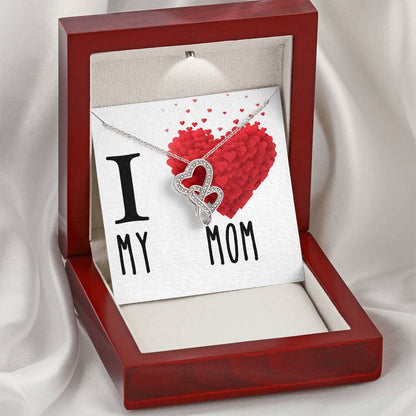 I Love My Mom Double Hearts Cz Necklace Valentines Day Birthday Heartfelt Keepsake Gift Double Hearts Necklace