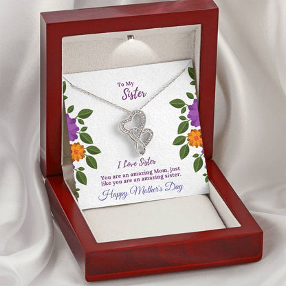 To My Loving Sister-Happy Mother's Day Double Hearts Necklace