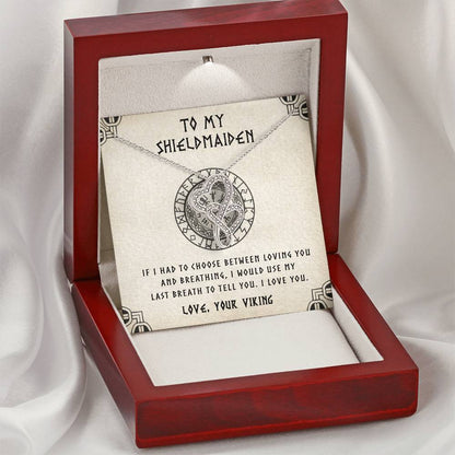 To My Shieldmaiden - Last Breath - Mother's Day Gift For Wife Girlfriend Future Wife - Birthday Gift For Wife Gift For Double Hearts Necklace