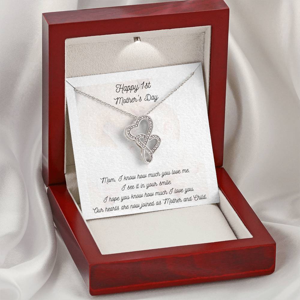 Happy 1St Mother's Day Double Heart Necklace Gift For Mom First Mother's Day New Mom Gift Double Hearts Necklace
