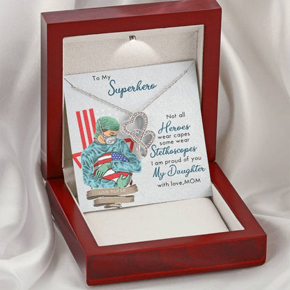 My Superhero Nurse Daughter Interlocking  Double Hearts Necklace
