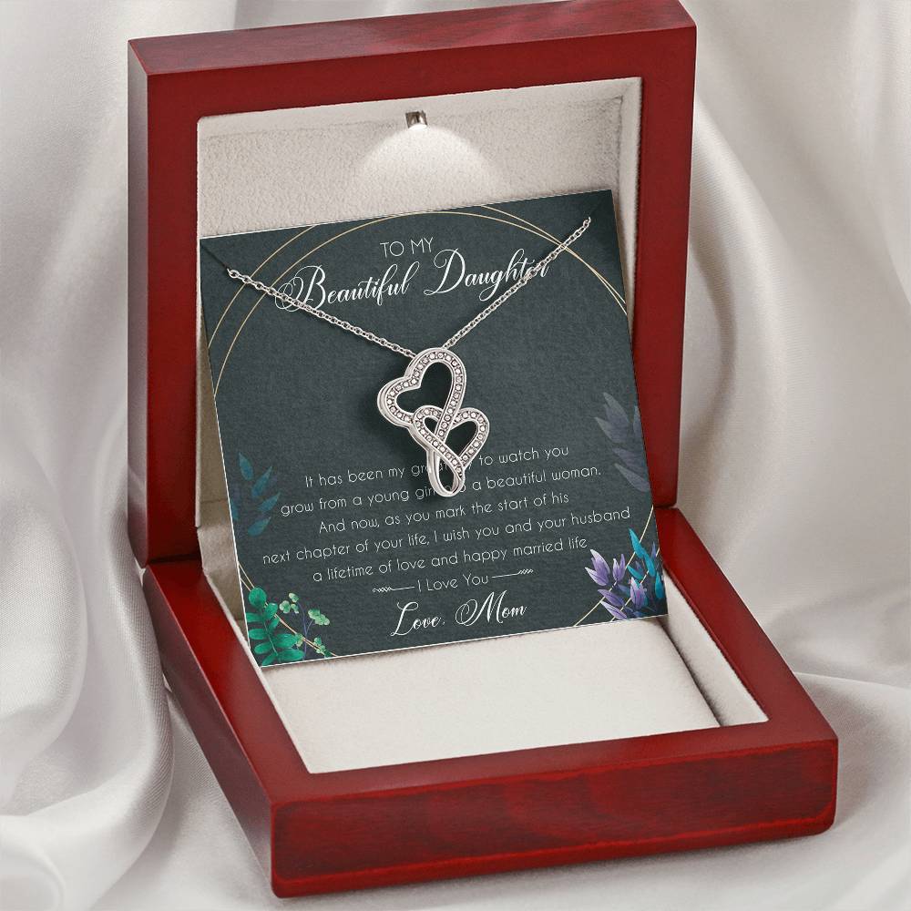 To My Beautiful Daughter Forever Love Necklace Birthday Gift From Mom - Double Heart Necklace Gift - Gift For Daughter Double Hearts Necklace