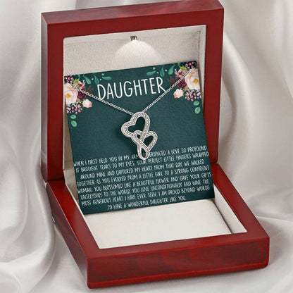 To My Daughter Necklace Gift - Love Knot Necklace For Daughter - Gift For Daughter - Daughter Jewelry - Mom And Daught Double Hearts Necklace