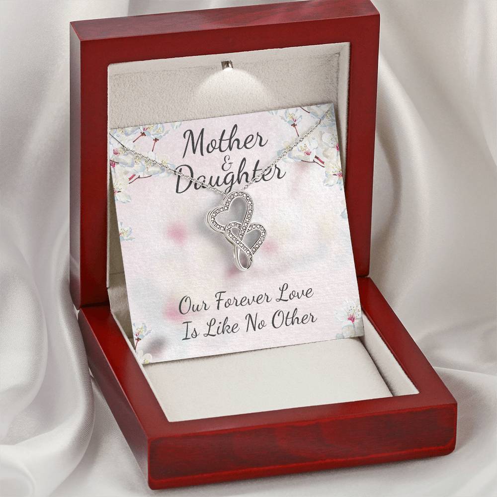 Mother And Daughter  With Luxury Box Double Hearts Necklace