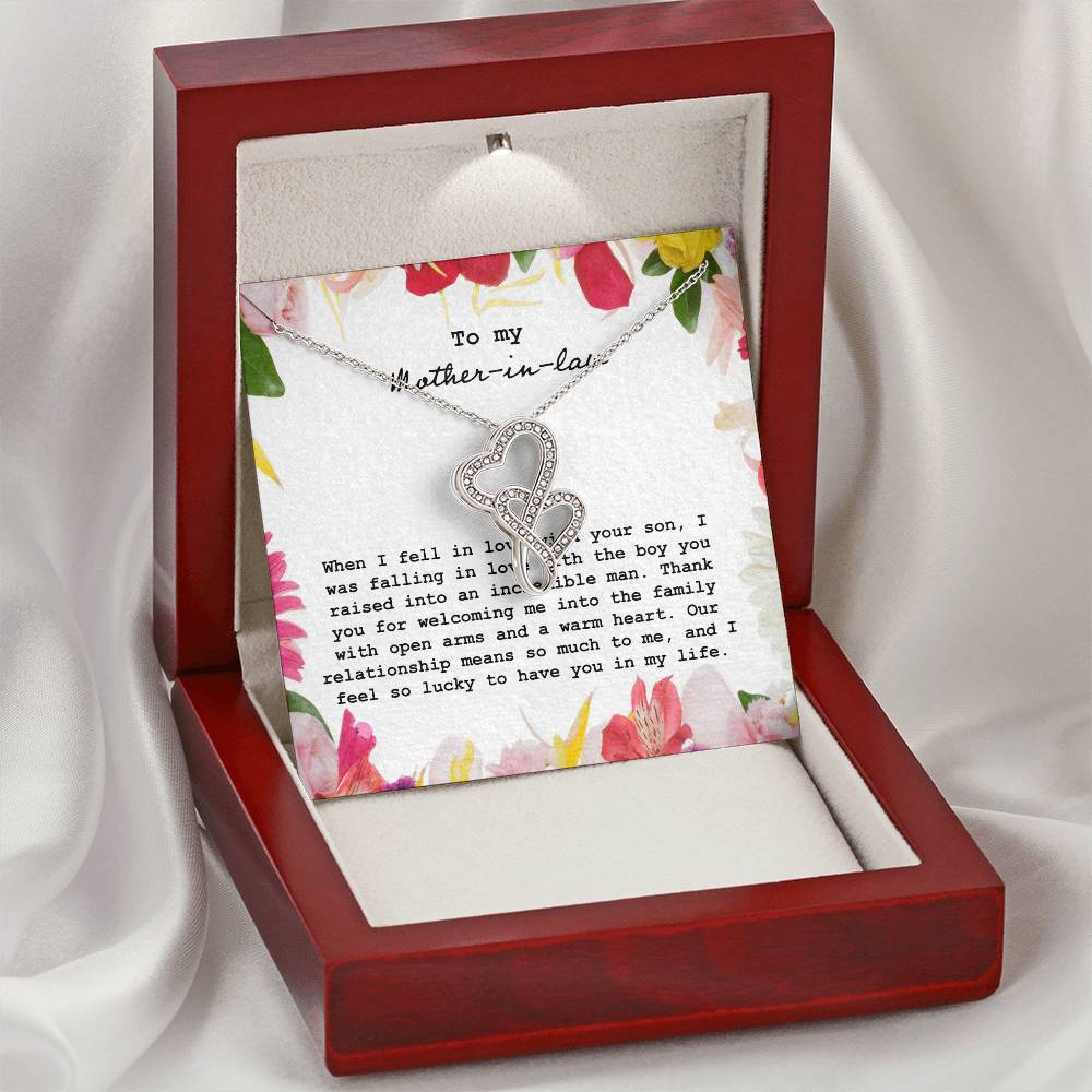 To My Mother In Law When I Fell In Love With Your Son Double Hearts Necklace
