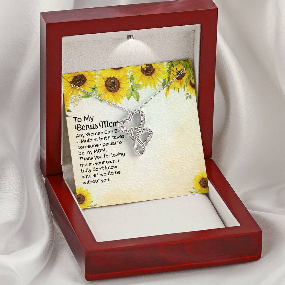 To My Bonus Mom -  Double Hearts Necklace