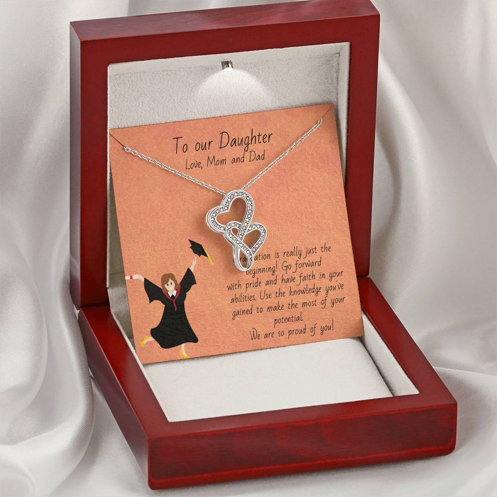 Graduation Gift Necklace For Girls - Graduate Gift Jewelry -  College - High School - Elementary School - Senior Gradu Double Hearts Necklace