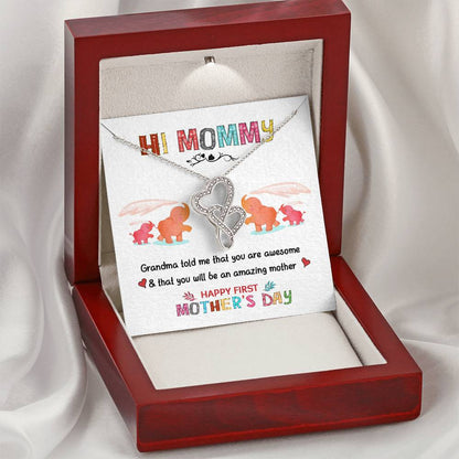 Hi Mommy - Gift For First Time Mom - Gift For Daughter - Mother's Day Gift - Love Knot Necklace - Mother's Day Necklac Double Hearts Necklace