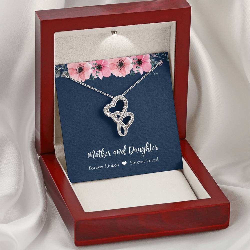 Mother Daughter - Blue Double Hearts Necklace