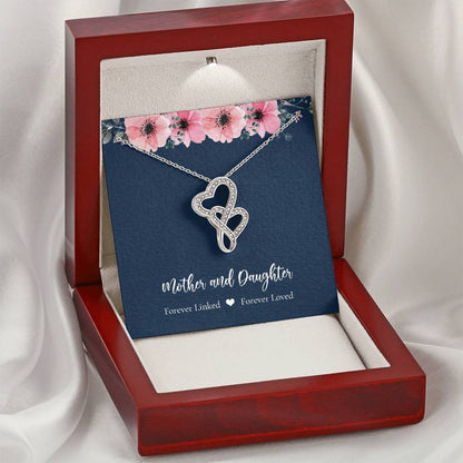 Mother Daughter - Blue Double Hearts Necklace