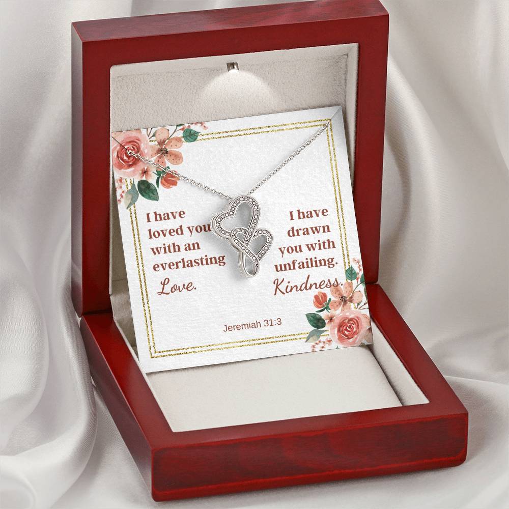 S With A Bible Verse Card - Jeremiah 313 Double Hearts Necklace