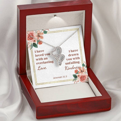 S With A Bible Verse Card - Jeremiah 313 Double Hearts Necklace