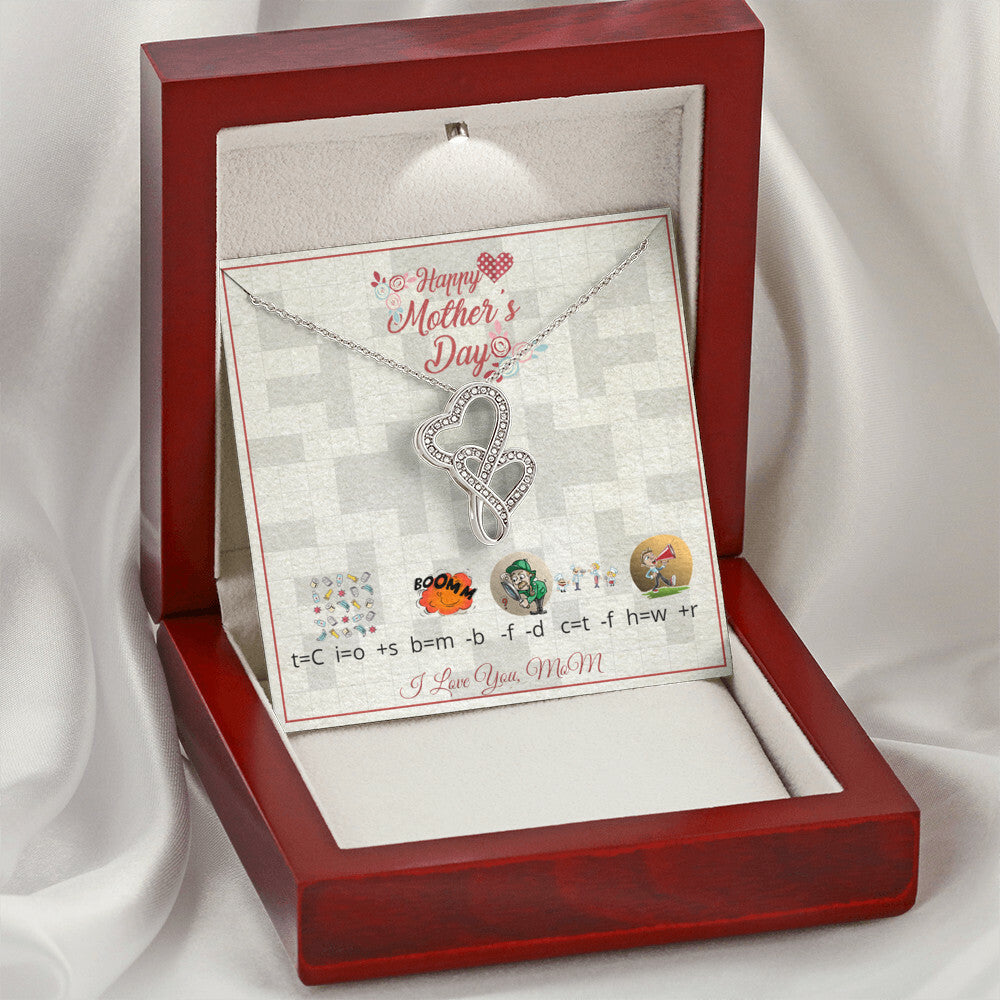 For Mom With Riddle Message Card 1 Double Hearts Necklace