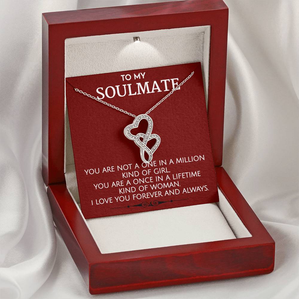 To My Soulmate - Once In A Lifetime Sparkling  Double Hearts Necklace