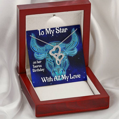 Taurus Birthday Gift  Taurus Necklace  Taurus Intertwined Heart Necklace  Tautus Star Sign Gift  Double Hearts Necklace