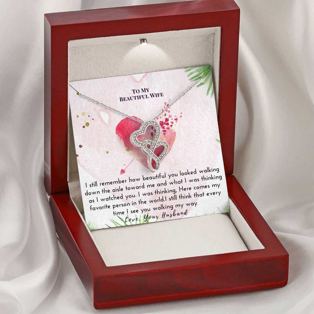 Happy Anniversary To Wife  Sweet Necklace Double Hearts Necklace