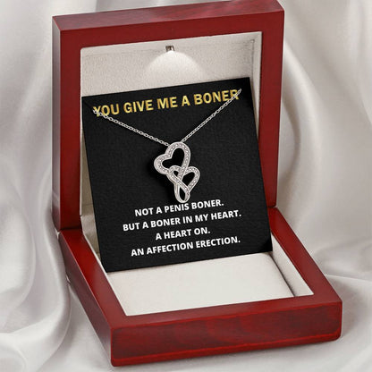 You Give Me A Heart Boner An Affection Erection Gorgeous ! Funny & Sarcastic Love For Her Mature Double Hearts Necklace