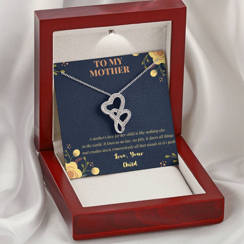 My Mom Gift Card No Pity No Law-  Jewelry Double Hearts Necklace