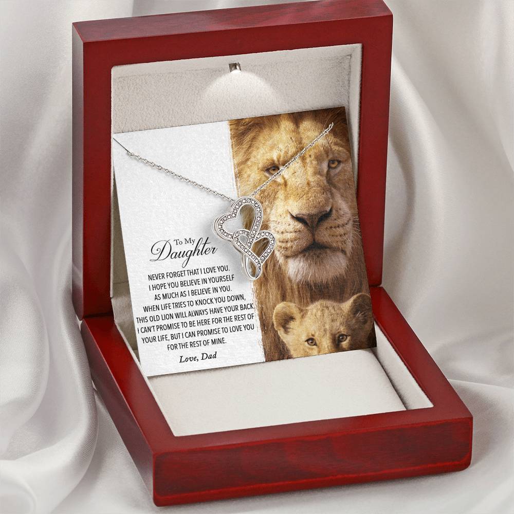 To My Daughter - This Old Lion Will Always Have Your Back Double Hearts Necklace