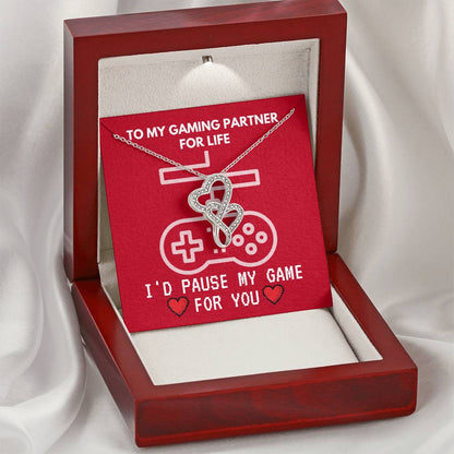 To My Gaming Partner For Life - I'd Pause My Game For You Double Hearts Necklace