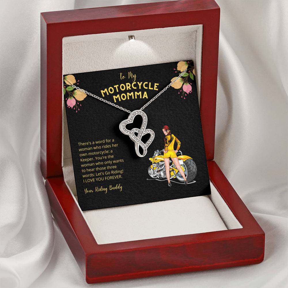To My Motorcycle Momma • Let's Go Riding •  Double Hearts Necklace