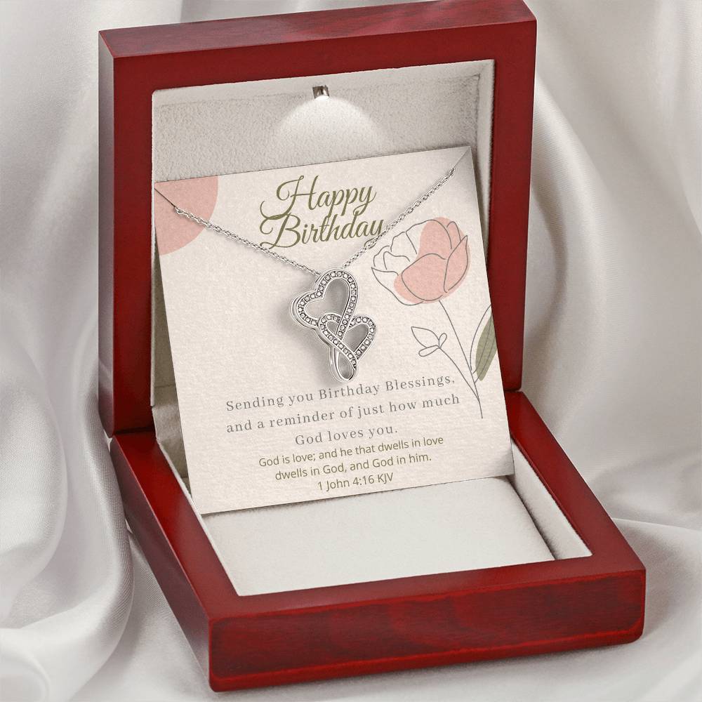 Happy Birthday Friend  Jesus Love You. Double Hearts Necklace
